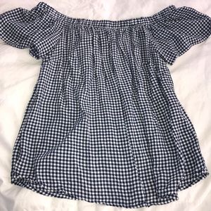 Blue and white checkered off shoulder